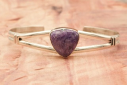 Genuine Charoite Sterling Silver Native American Bracelet